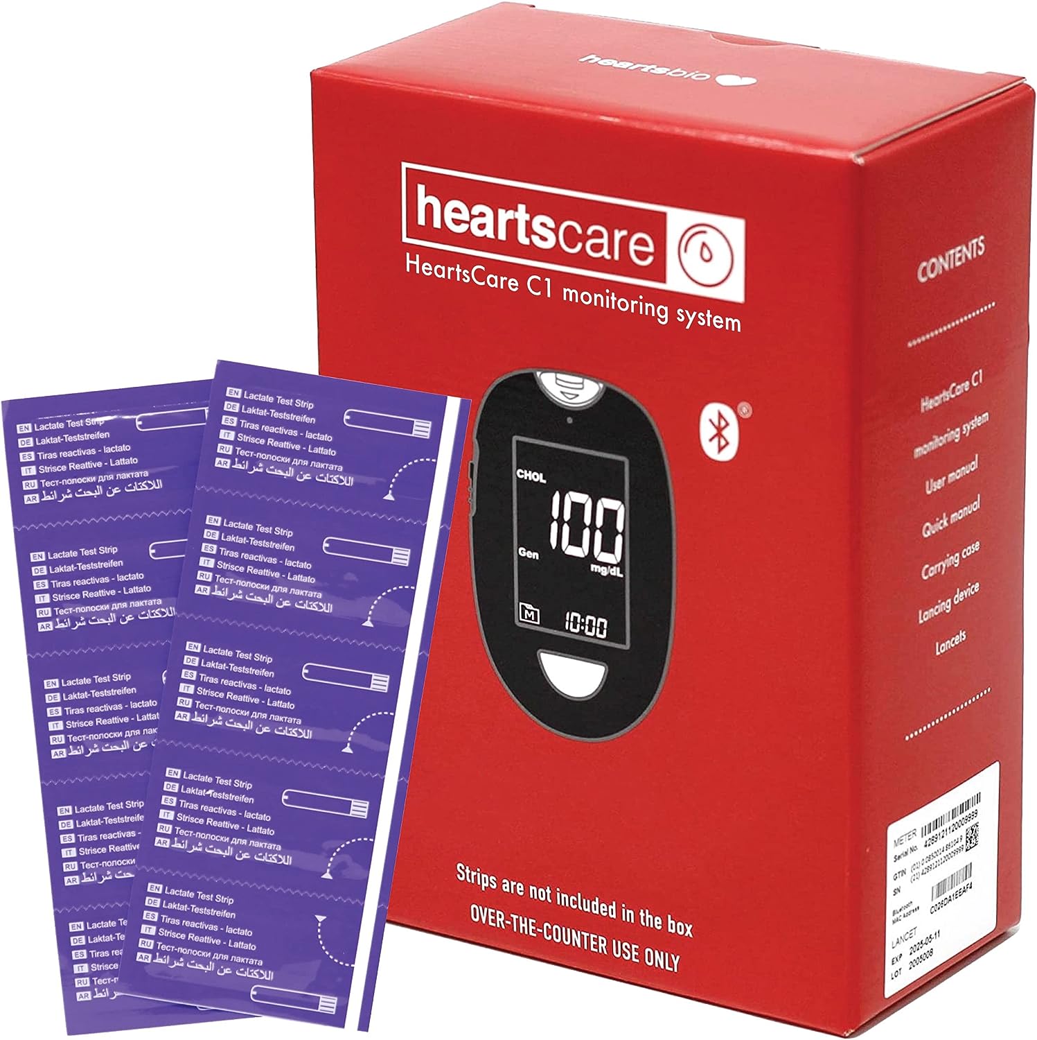 HeartsCare C1 Lactate Meter Testing Kit with 10 strips- 5 sec Testing time