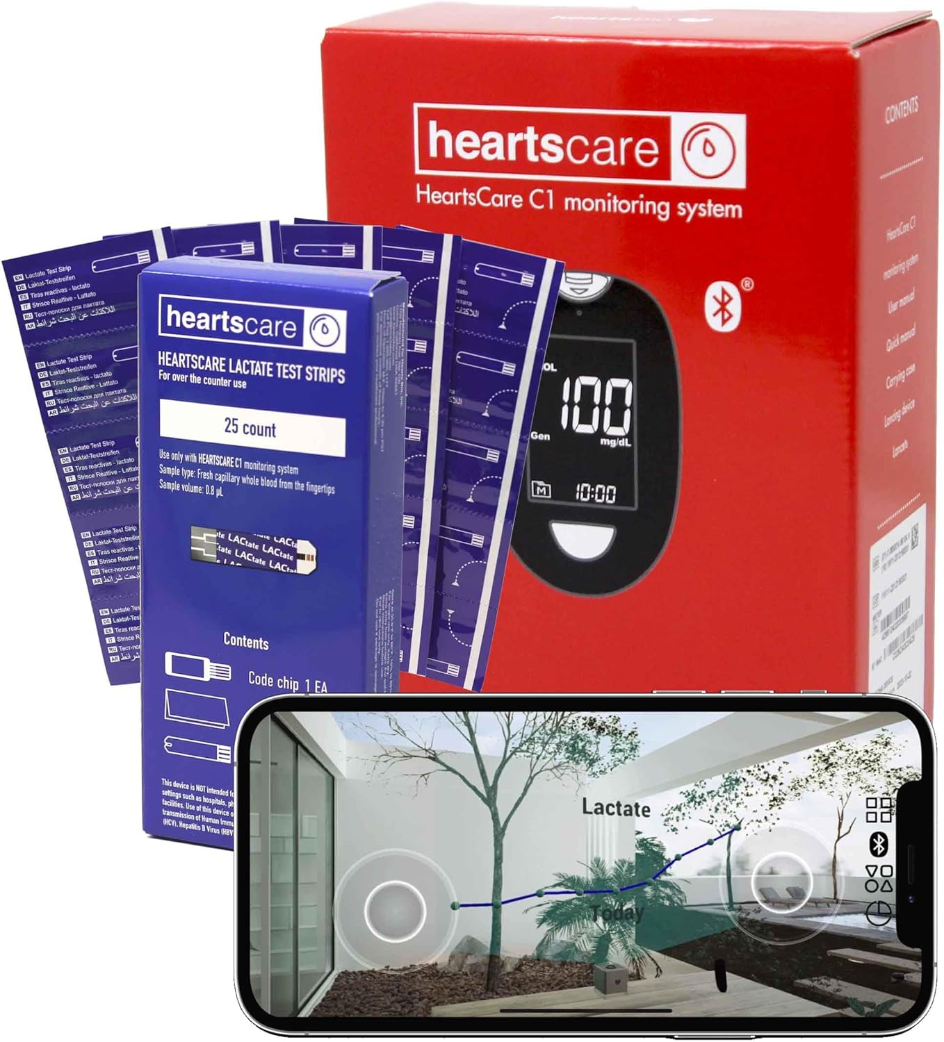 HeartsCare C1 Lactate Meter Testing Kit with 25 strips- 5 sec Testing time