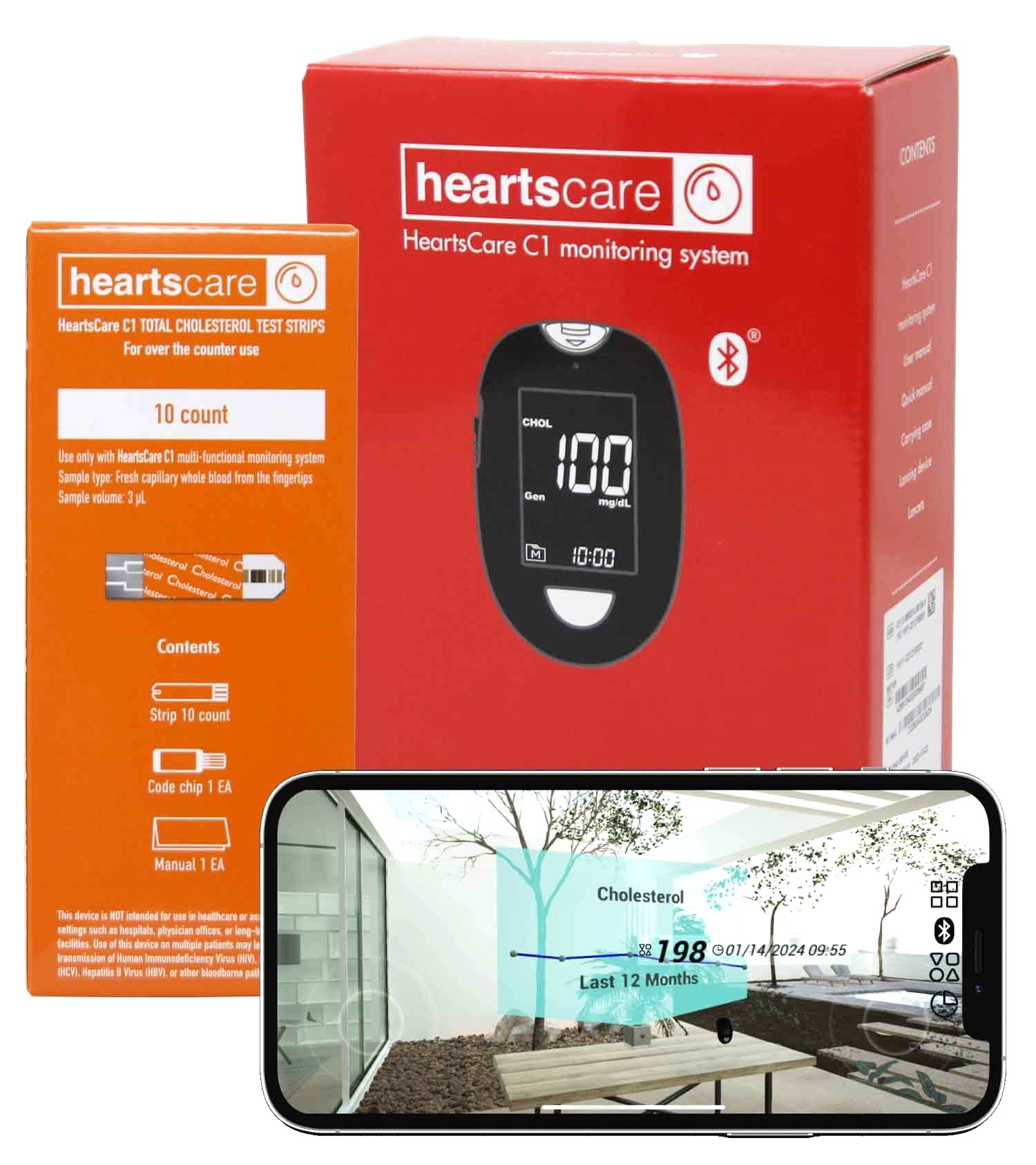 HeartsCare C1 Total Cholesterol Meter Test Kit at Home with 10 strips