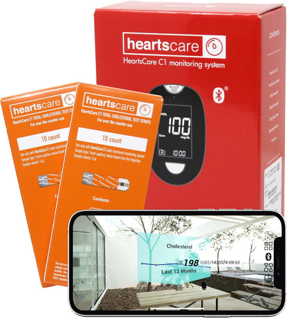 HeartsCare C1 Total Cholesterol Meter Test Kit at Home with 20 strips