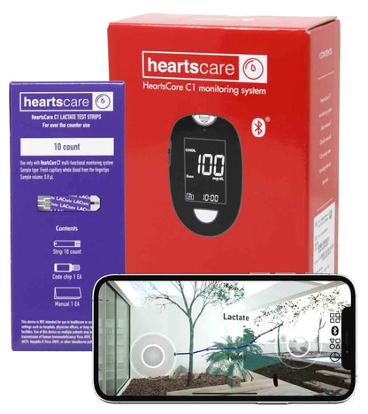 HeartsCare C1 Lactate Meter Testing Kit with 10 strips- 5 sec Testing time